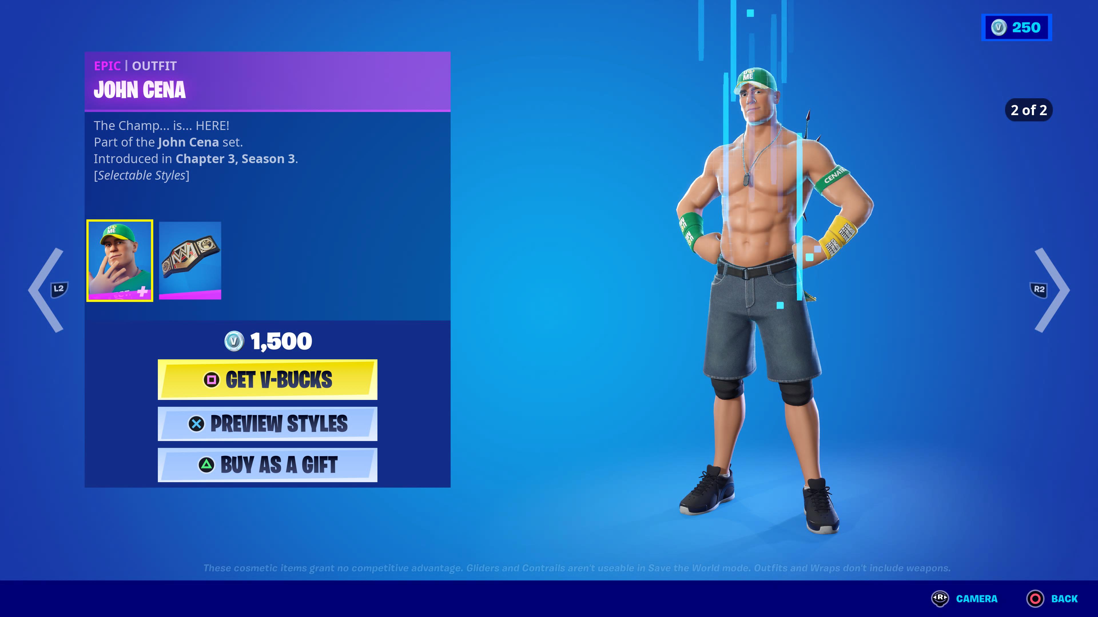 Roupa sem camisa de John Cena em Fortnite.