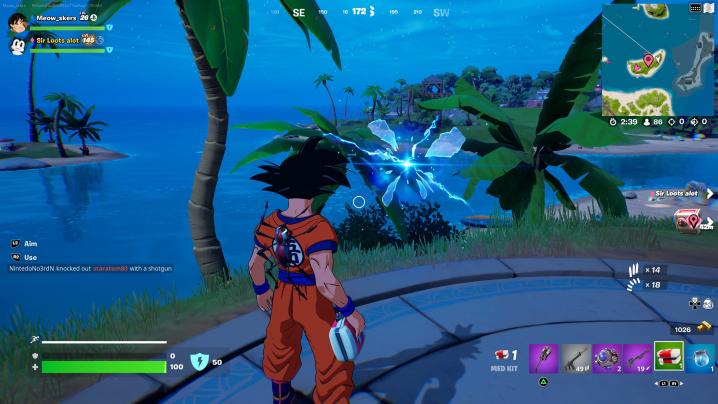 Goku na ilha em Fortnite.