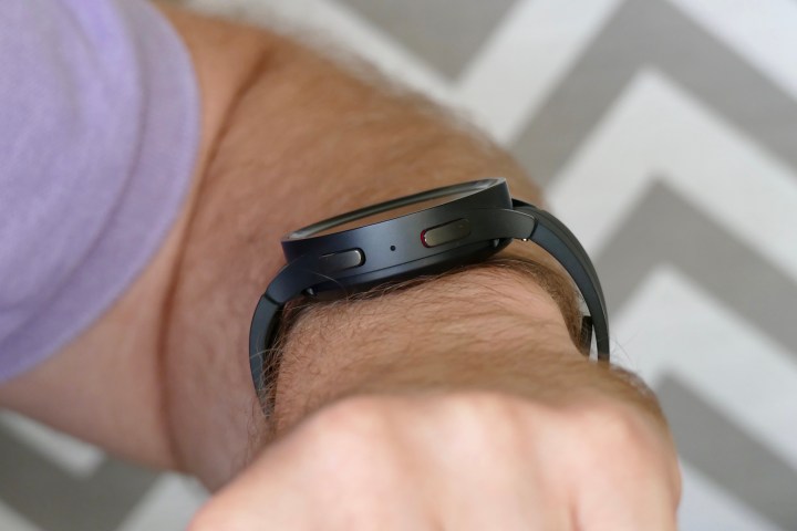 The Galaxy Watch 5 Pro's profile on a wrist.
