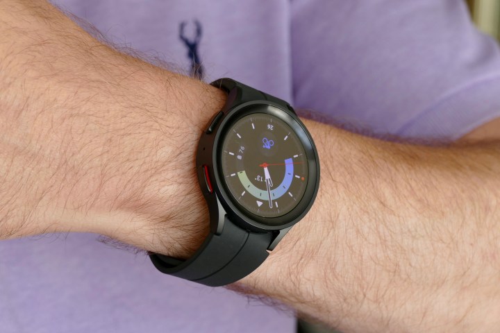 The Galaxy Watch 5 Pro worn on a man's wrist.