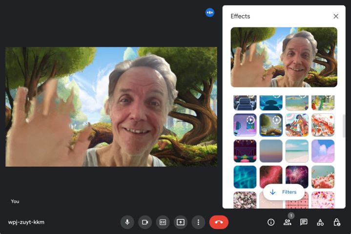 Google Meet's stylized background show movement glitches.