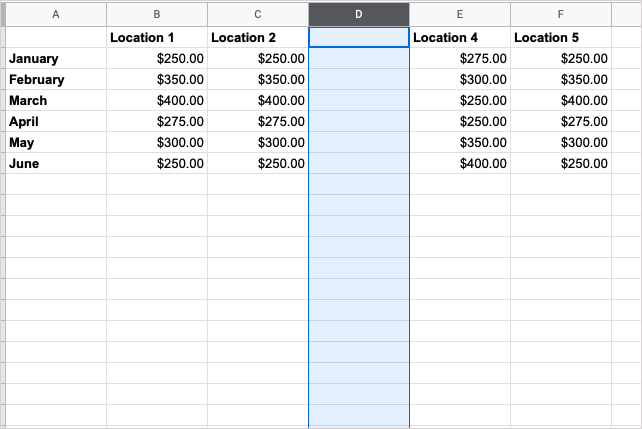One column added in Google Sheets.