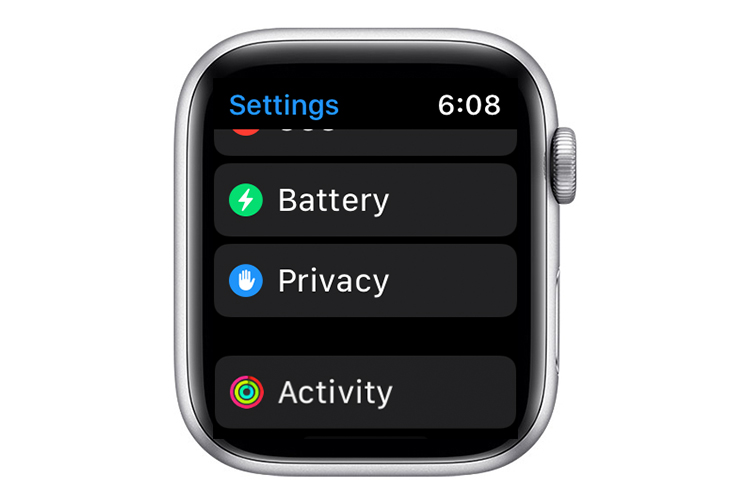 Configuración de privacidad de Apple Watch.