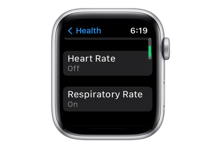Apple Watch heart rate setting.