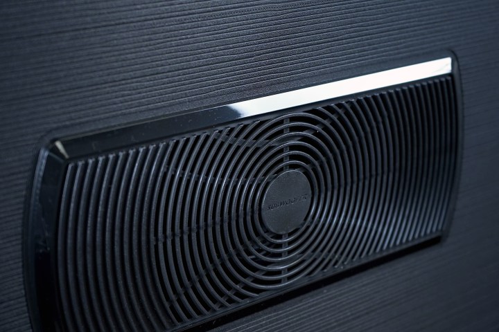 The cover of the in-built subwoofer on the Hisense U8H 4K mini-LED TV.