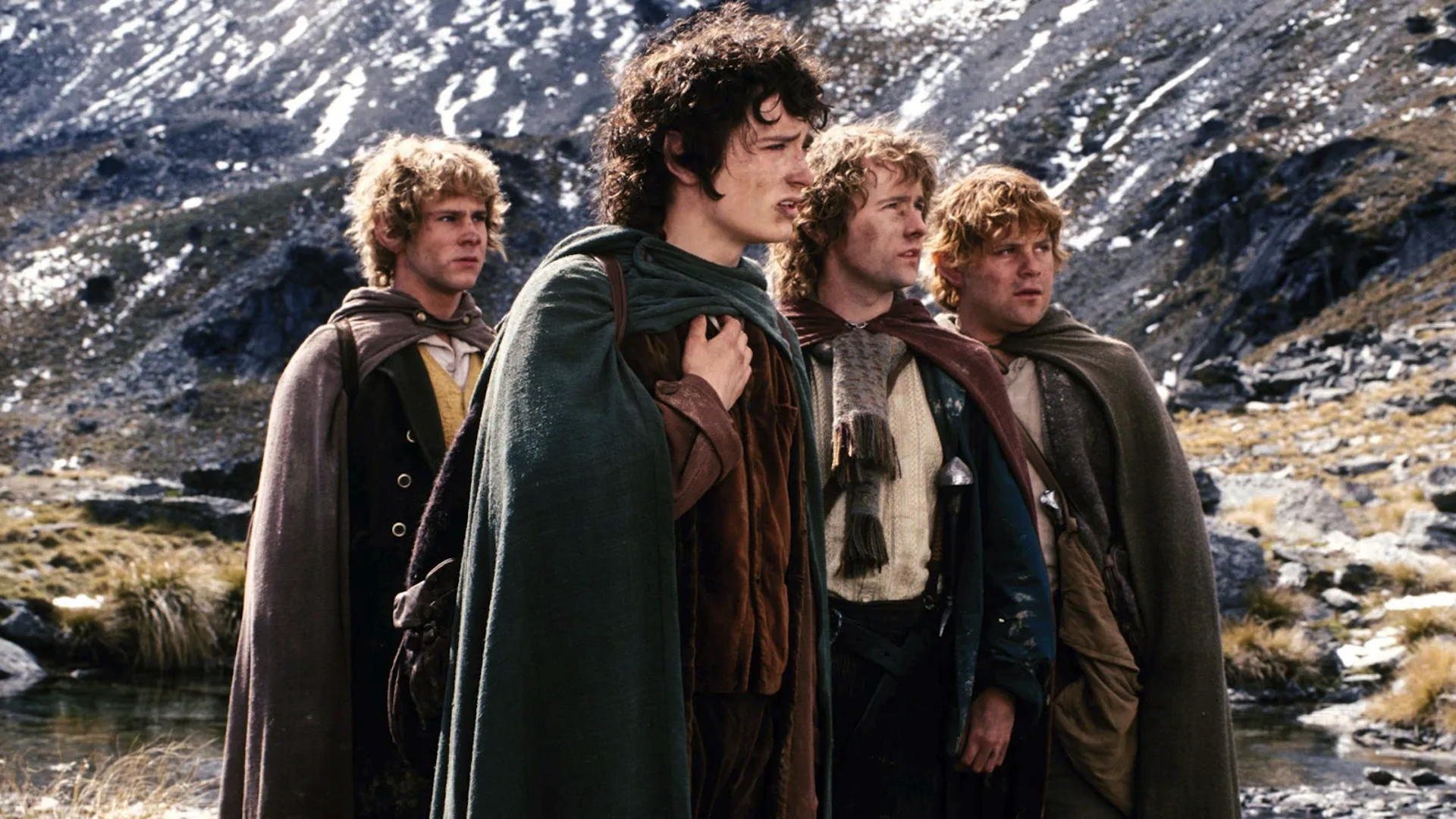 Frodo, Sam, Merry e Pippen olhando para merda
