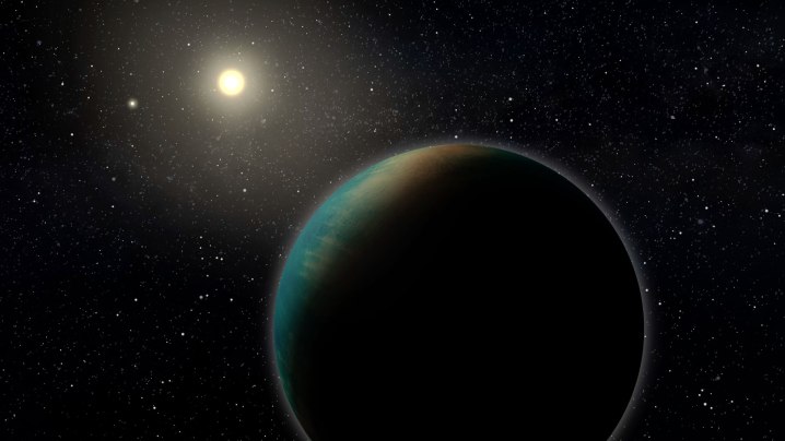 एक्सोप्लैनेट TOI-1452 b का कलात्मक प्रतिपादन, एक छोटा ग्रह जो पूरी तरह से एक गहरे समुद्र में ढका हो सकता है।