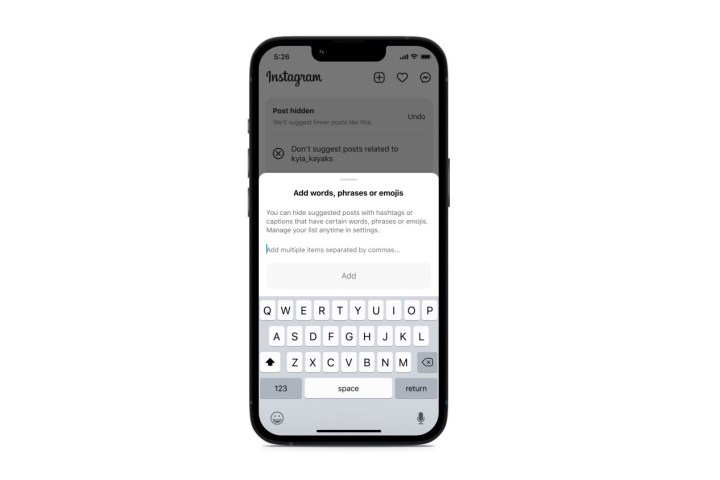 Instagram's experimental feature that would let users hide suggested posts using certain words, hashtags or emojis.