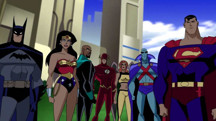 Batman com outros membros da Liga da Justiça.