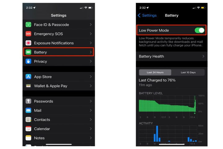 Apple iPhone Low Power Mode.