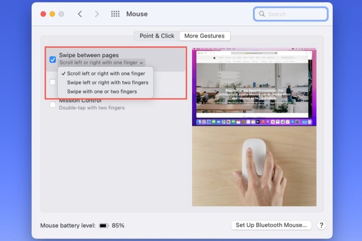 Swipe Between Pages mouse setting on a Mac.