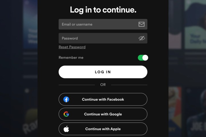 Spotify login options on Mac desktop app.