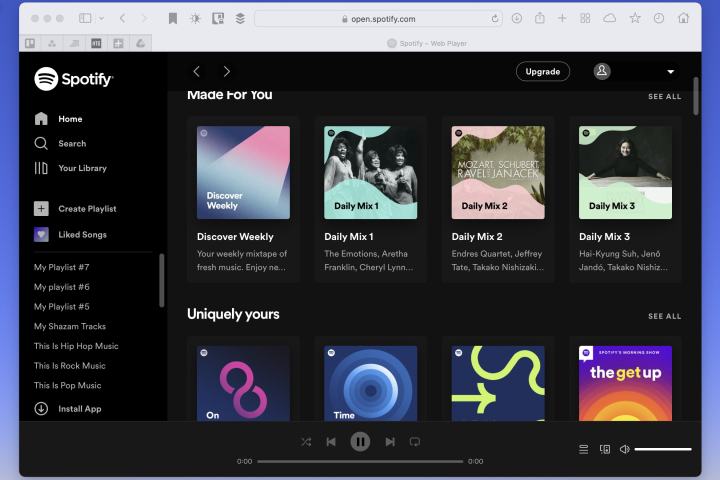 پخش کننده وب Spotify در سافاری در مک.