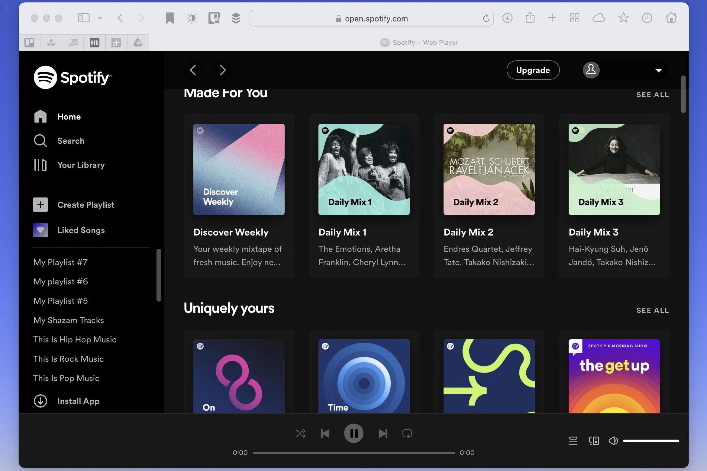 Reproductor web de Spotify en Safari en Mac.