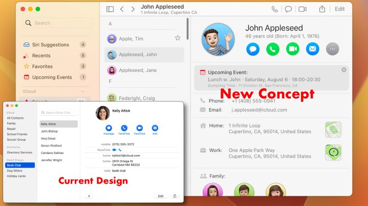 اپلیکیشن MacOS Contacts طراحی جدیدی در مفهوم فن دریافت کرده است.