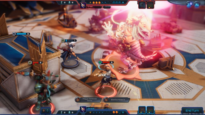 Players fight a giant enemy in Moonbreaker.