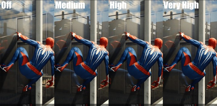 Ray tracing comparison in Marvel's Spider-Man.