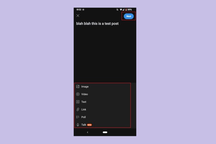 Write a post and choose a post type on the Reddit mobile app.