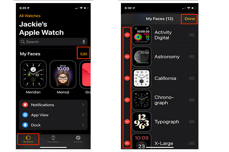 Interfaz de Apple Watch iPhone.