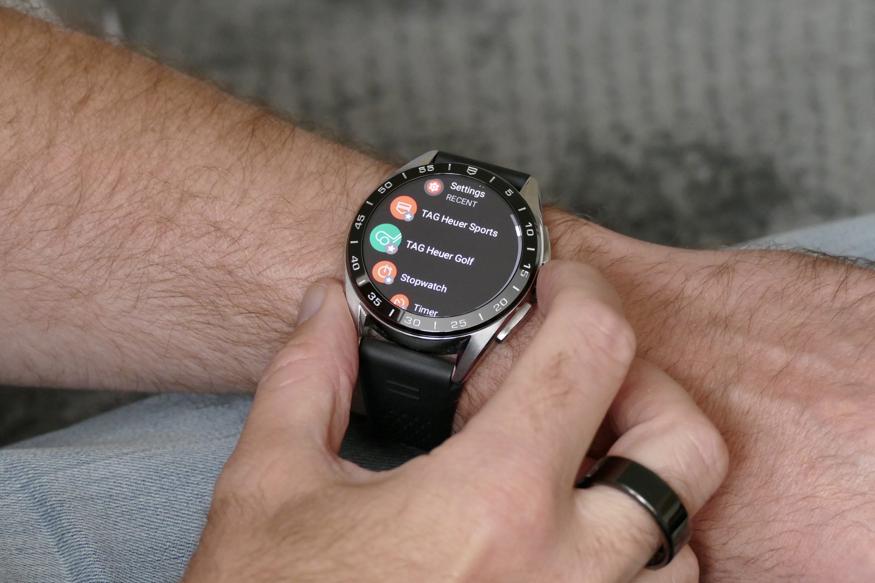 The menu system on the Tag Heuer Connected Calbre E4 45mm.