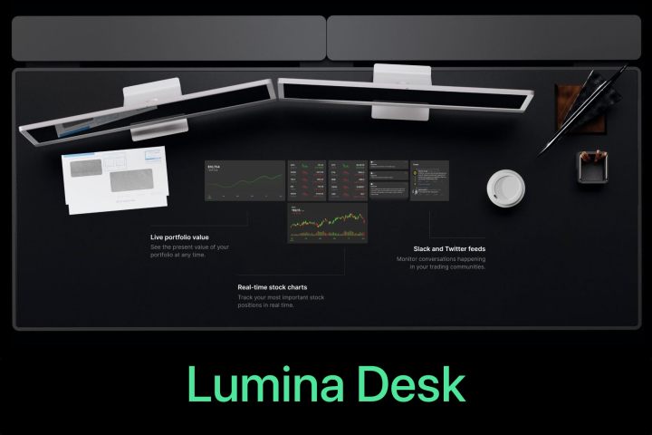 The Lumina Desk has a built-in screen and can run applications.