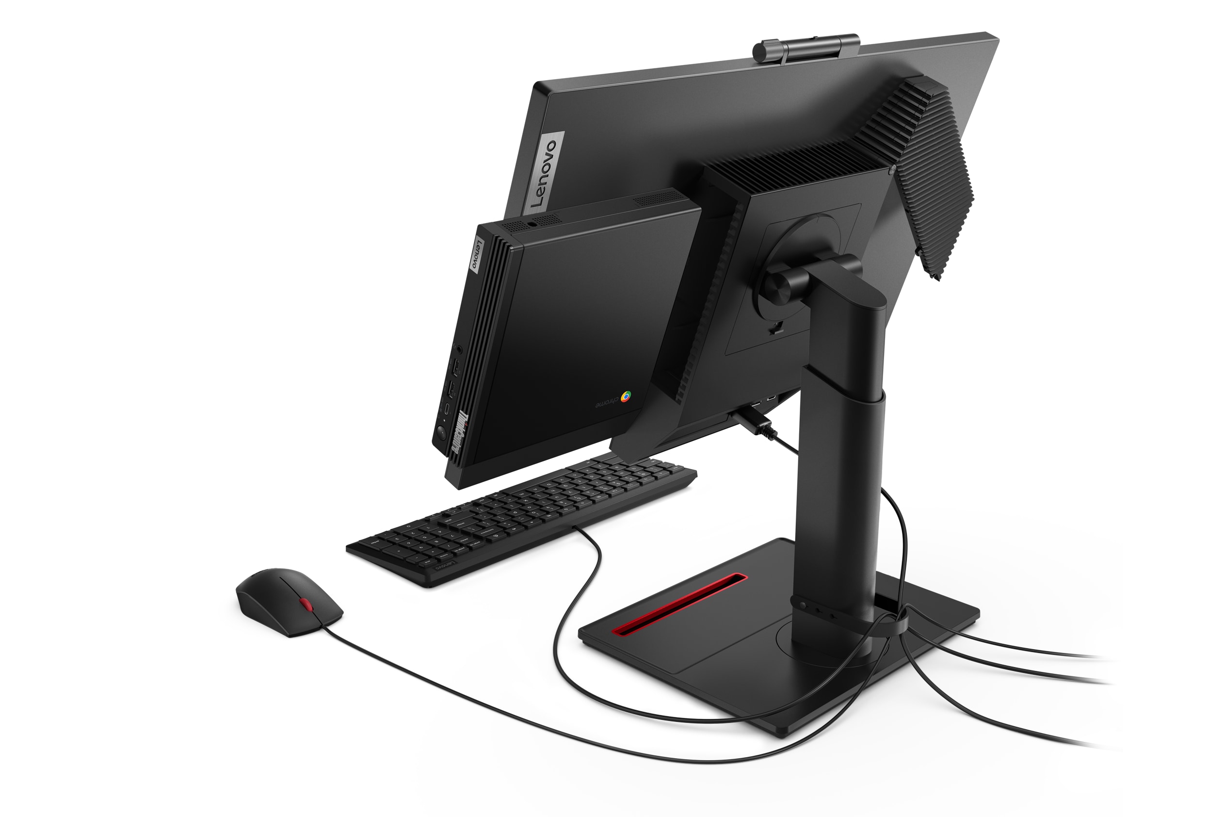 Lenovo's ThinkCentre M60q Chromebox can be mounted on a monitor.