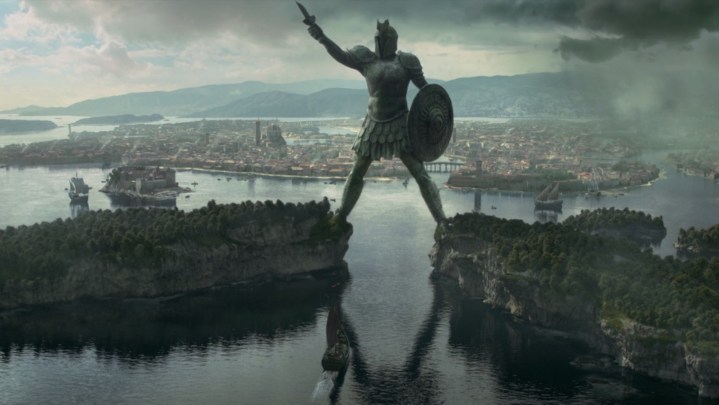 The giant statue of the Titan of Braavos guarding the city.