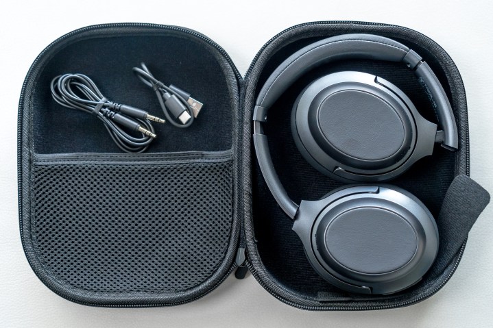 The Treblab Z7 Pro open in the carrying case.
