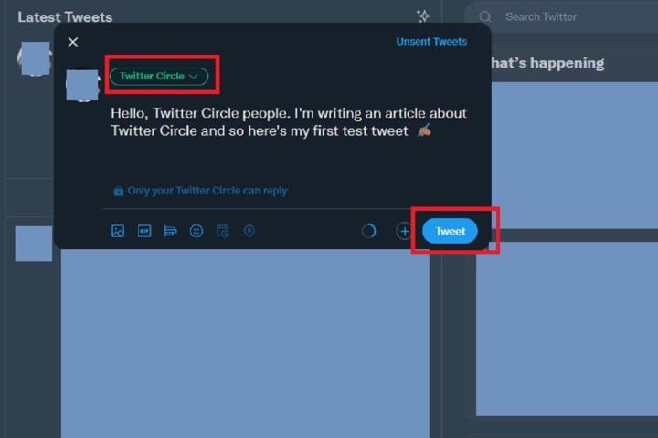 Compositor de tweets do Twitter com o Twitter Circle.