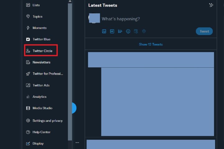 Selecting the Twitter Circle option from the More menu on the Twitter desktop network.
