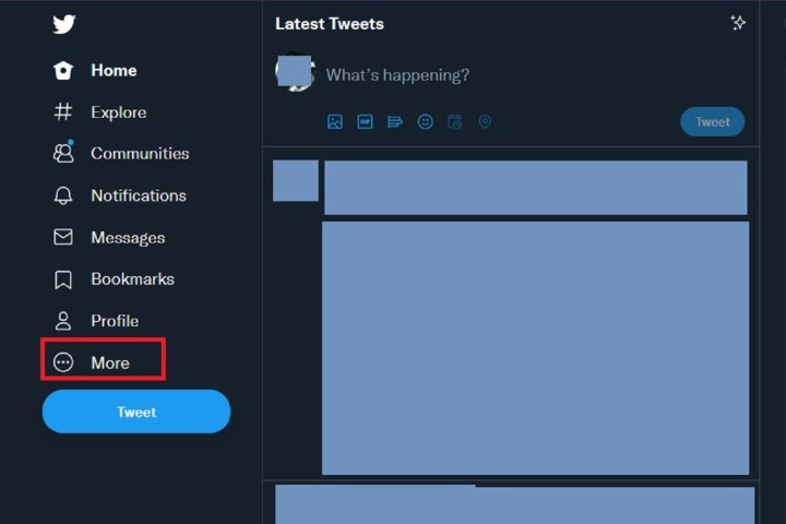 Selecionando a opção Mais no menu da barra lateral na web do Twitter para desktop.