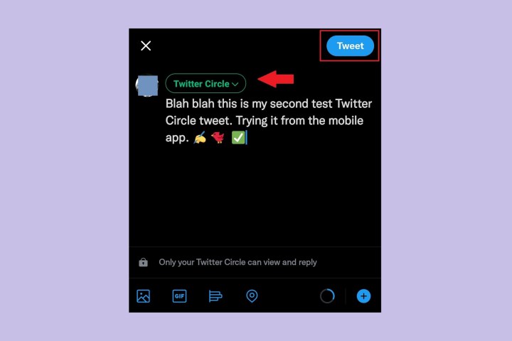 The Twitter mobile app's tweet composer screen with Twitter Circle.