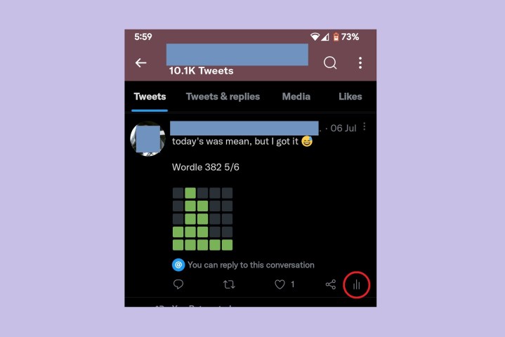 O ícone de análise de atividade de tweets do aplicativo móvel do Twitter.