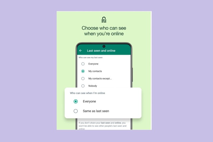 WhatsApp mobile screenshot showing online status privacy feature.