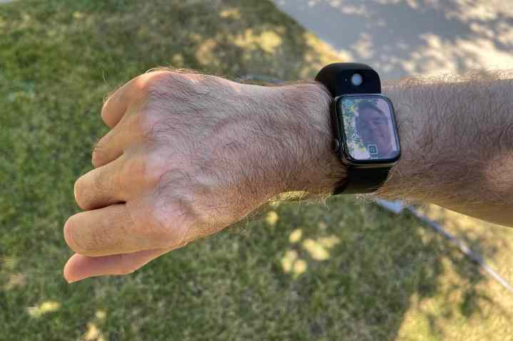 Apple Watch com Wristcam mostrando a visão de selfie