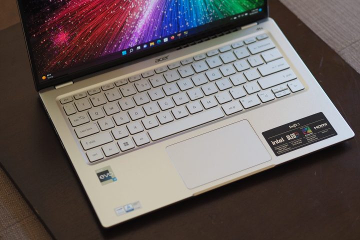 Acer Swift 3 OLED top down view showing keyboard and touchpad.
