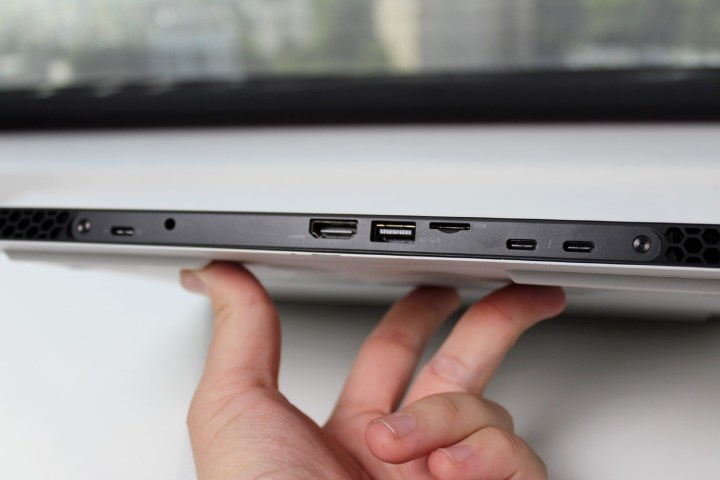 The ports on the back of the Alienware x14.
