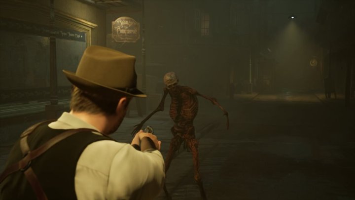 A man shoots a zombie in Alone in the Dark.
