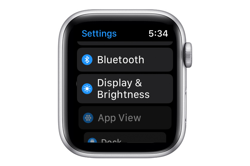 Configuración de pantalla y Vrightness de Apple Watch.