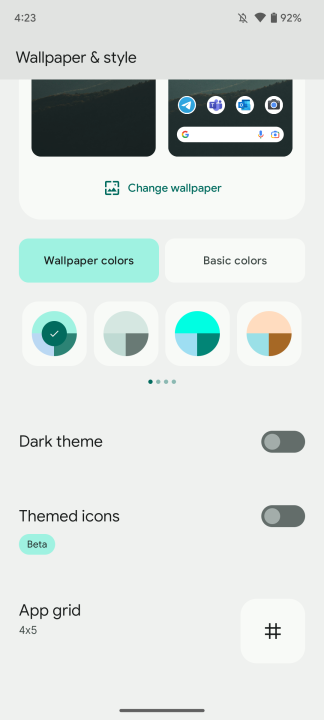New Material You colors in Android 13.