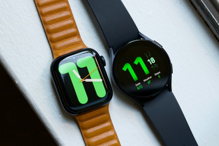 Apple Watch Series 7 next to the Samsung Galaxy Watch 5.