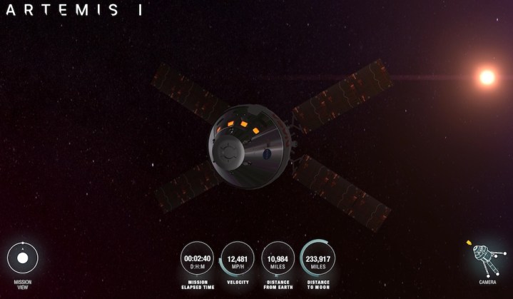 NASA's Artemis I mission tracker.