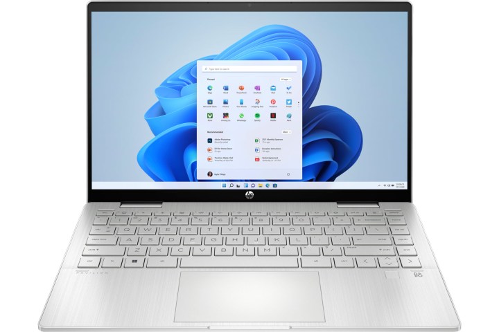 Front view of the HP Pavilion x360 14 showing the display and keyboard deck.