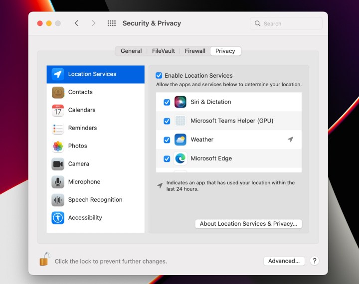 Configure MacOS privacy settings.