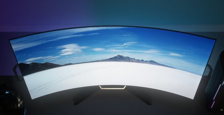 The curved screen of the Corsair Xenon monitor.