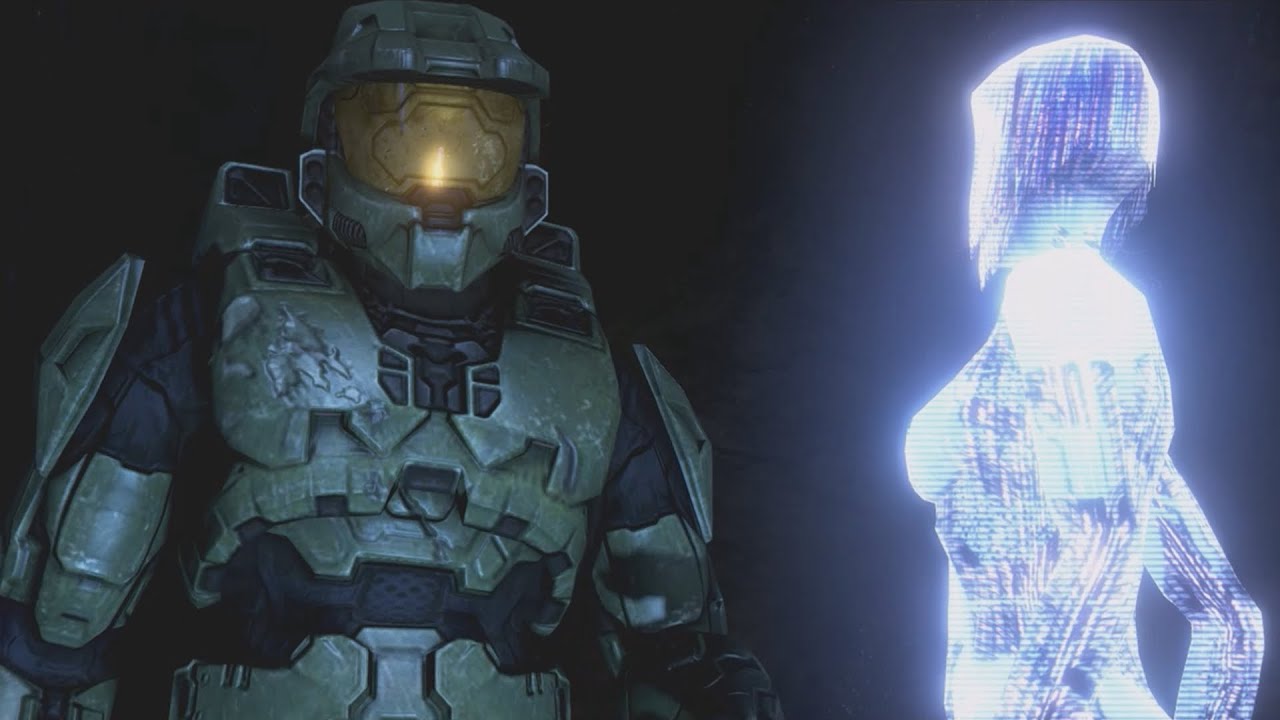 Master Chief looking at Cortana in Halo 3.