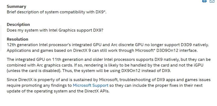 A resposta da Intel a uma pergunta do DirectX 9.