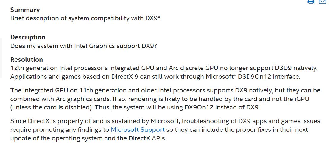 A resposta da Intel a uma pergunta do DirectX 9.
