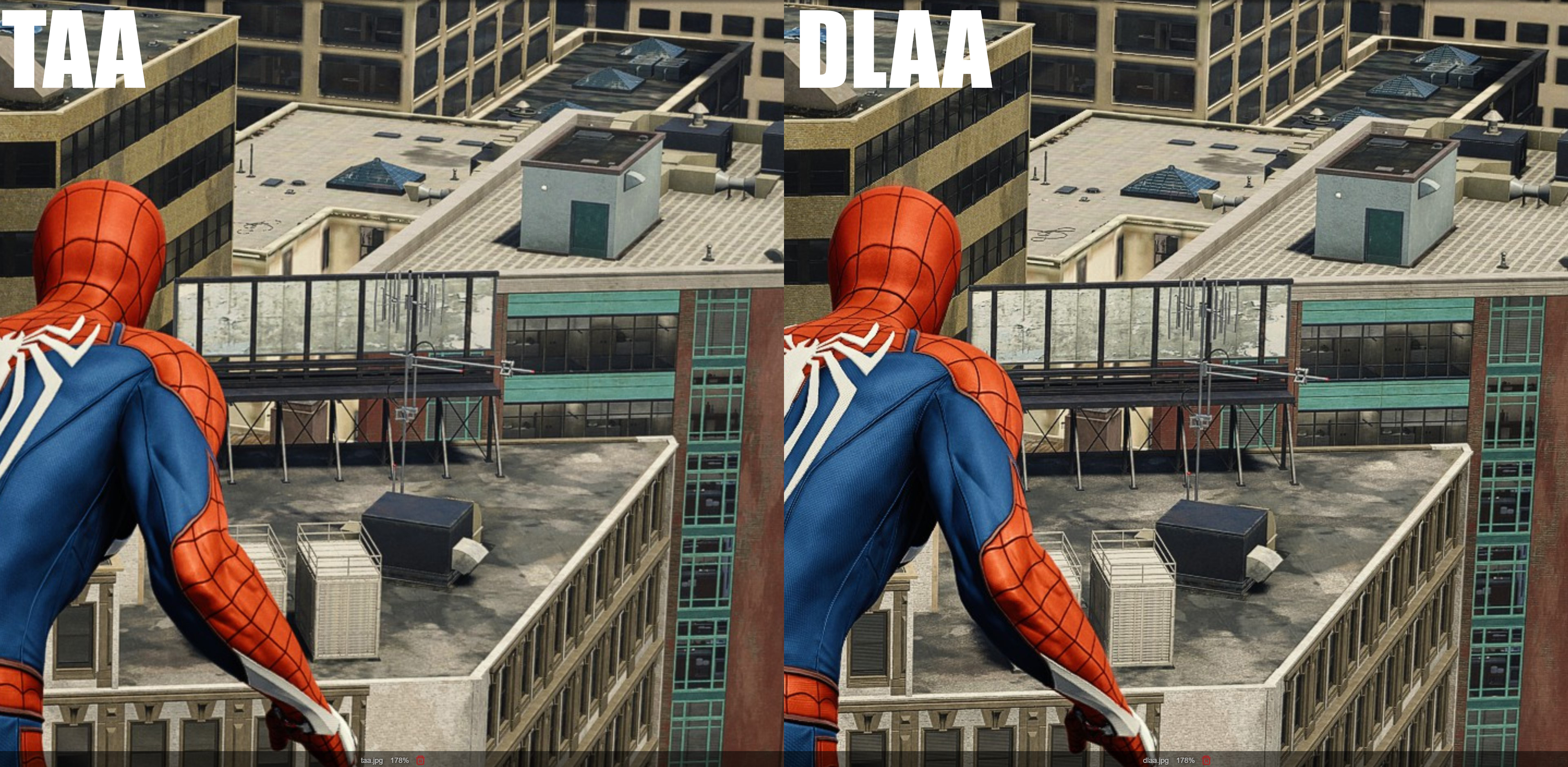 Anti-aliasing comparison in Marvel's Spider-Man.