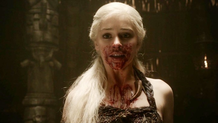 Dany with blood on her mouth in Game of Thrones.